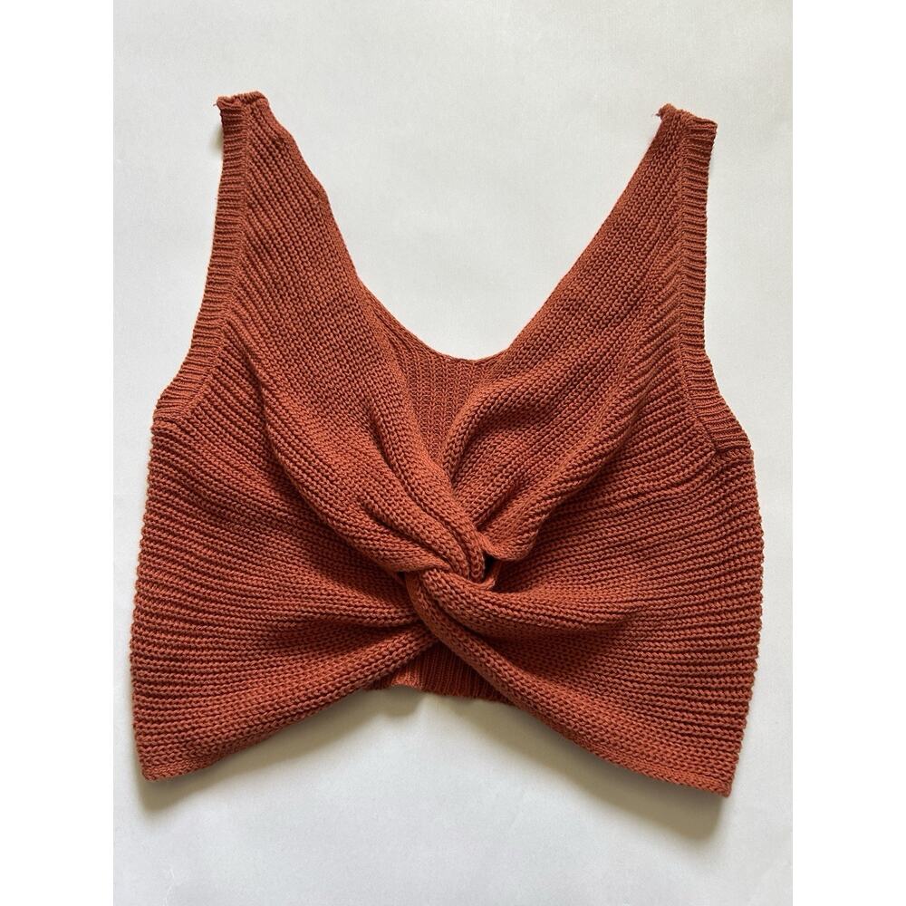 Lulus Knit Crop Tank Top XS Brown Twist Front Sweater Sleeveless Boho Cozy - Picture 2 of 11